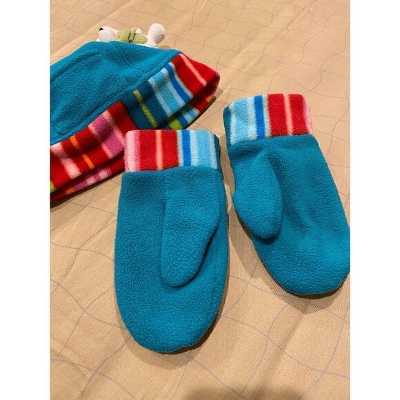 Kids Unisex Winter Mittens & Hat Set Blue 100% Polyester - Picture 5 of 9